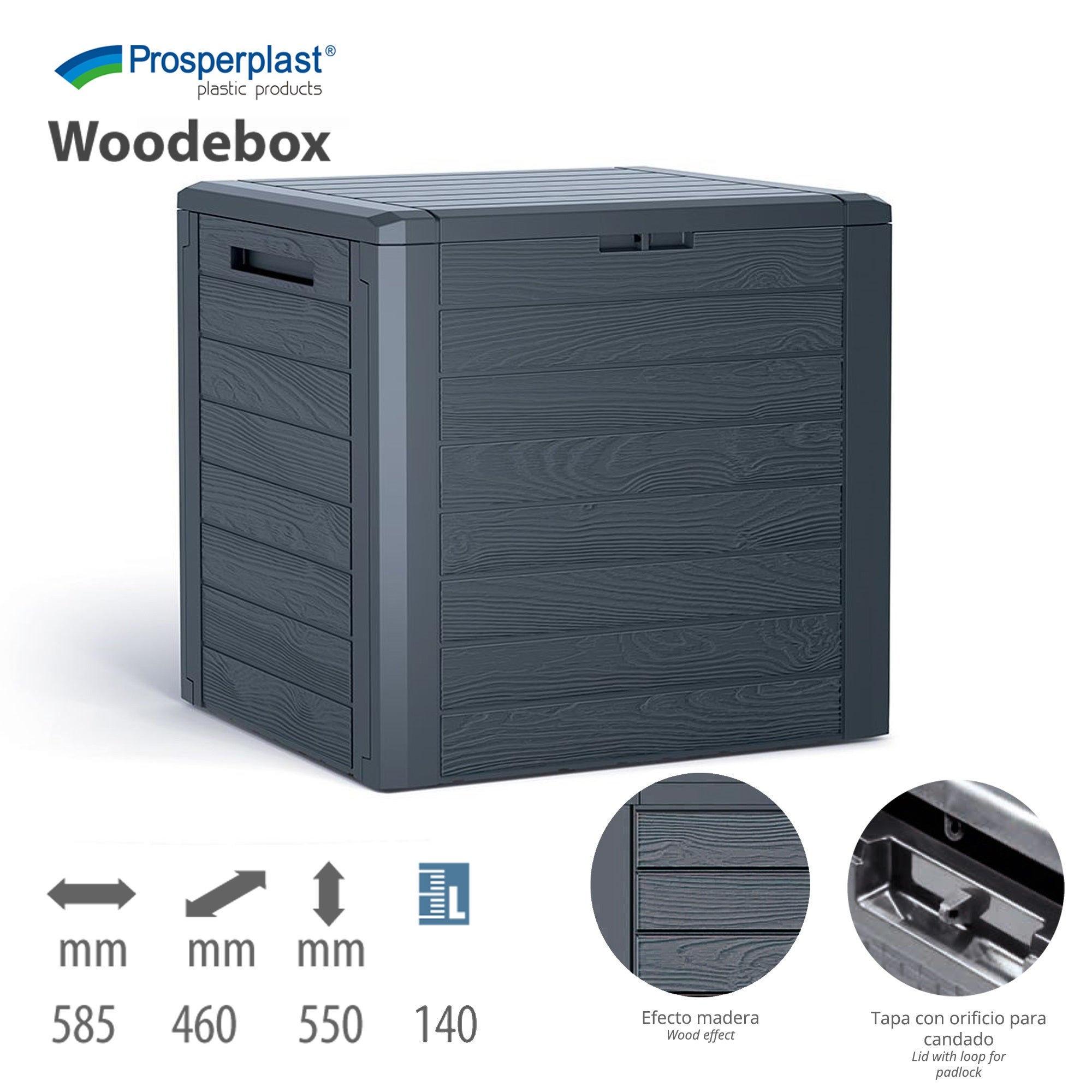 Woodebox 140L Garden, dimensions (mm) 585x460x550, couleur anthracite - 2