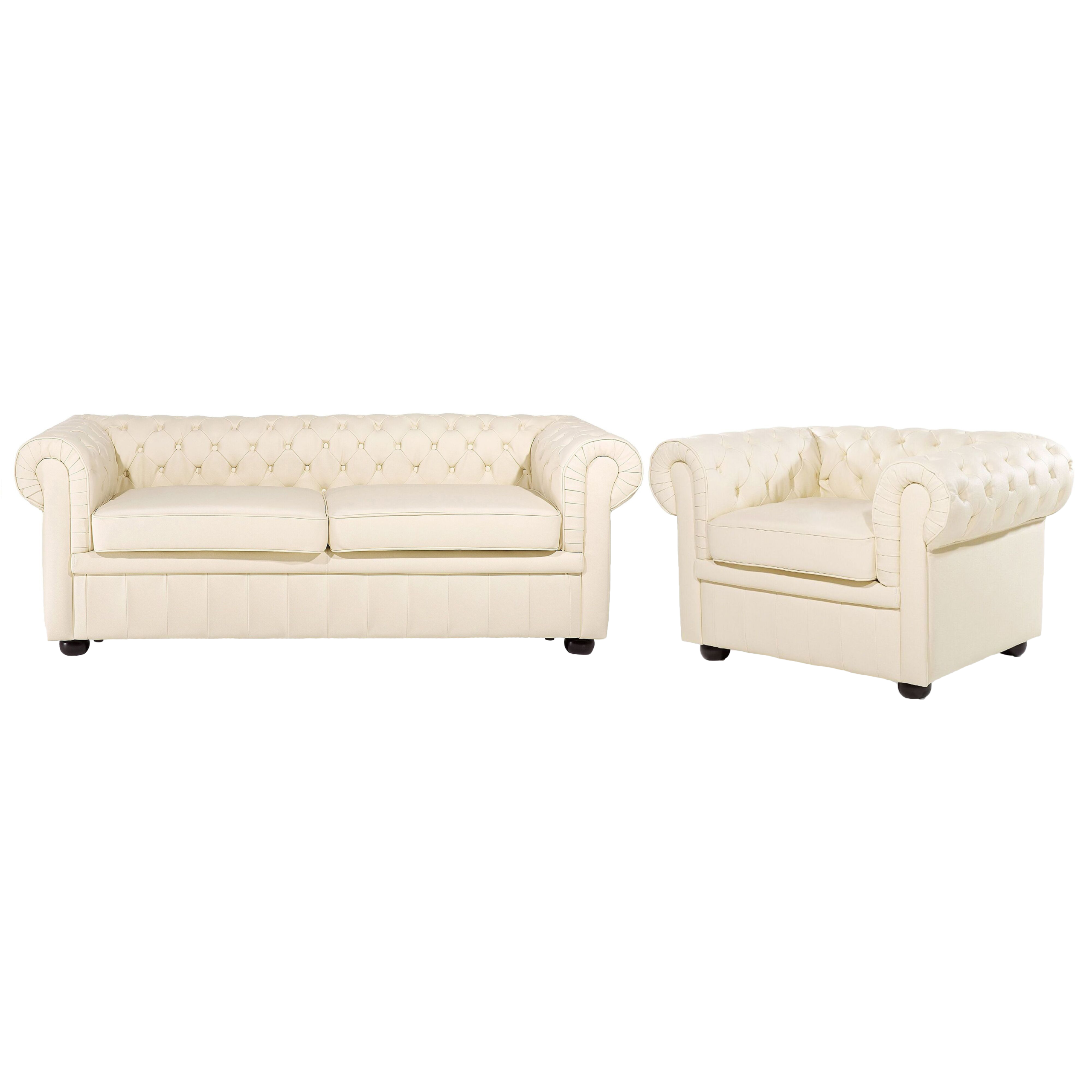 Beliani conjunto de sala de estar 4 plazas en piel crema chesterfield