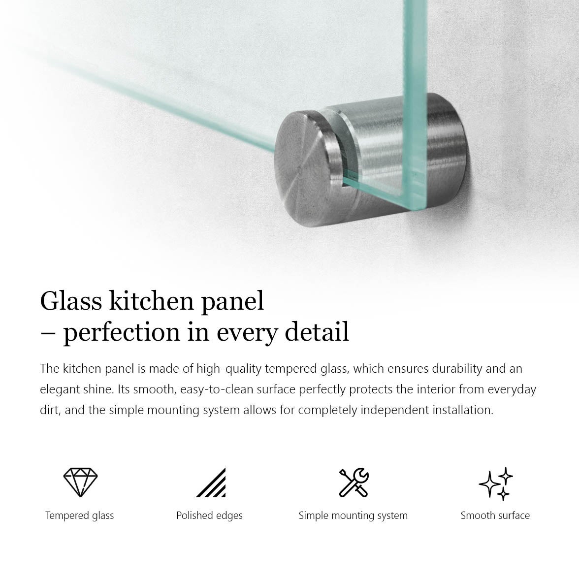 Panneau crédence verre transparent 60x60 cm – fond de hotte avec fixation murale, facile à nettoyer - 7