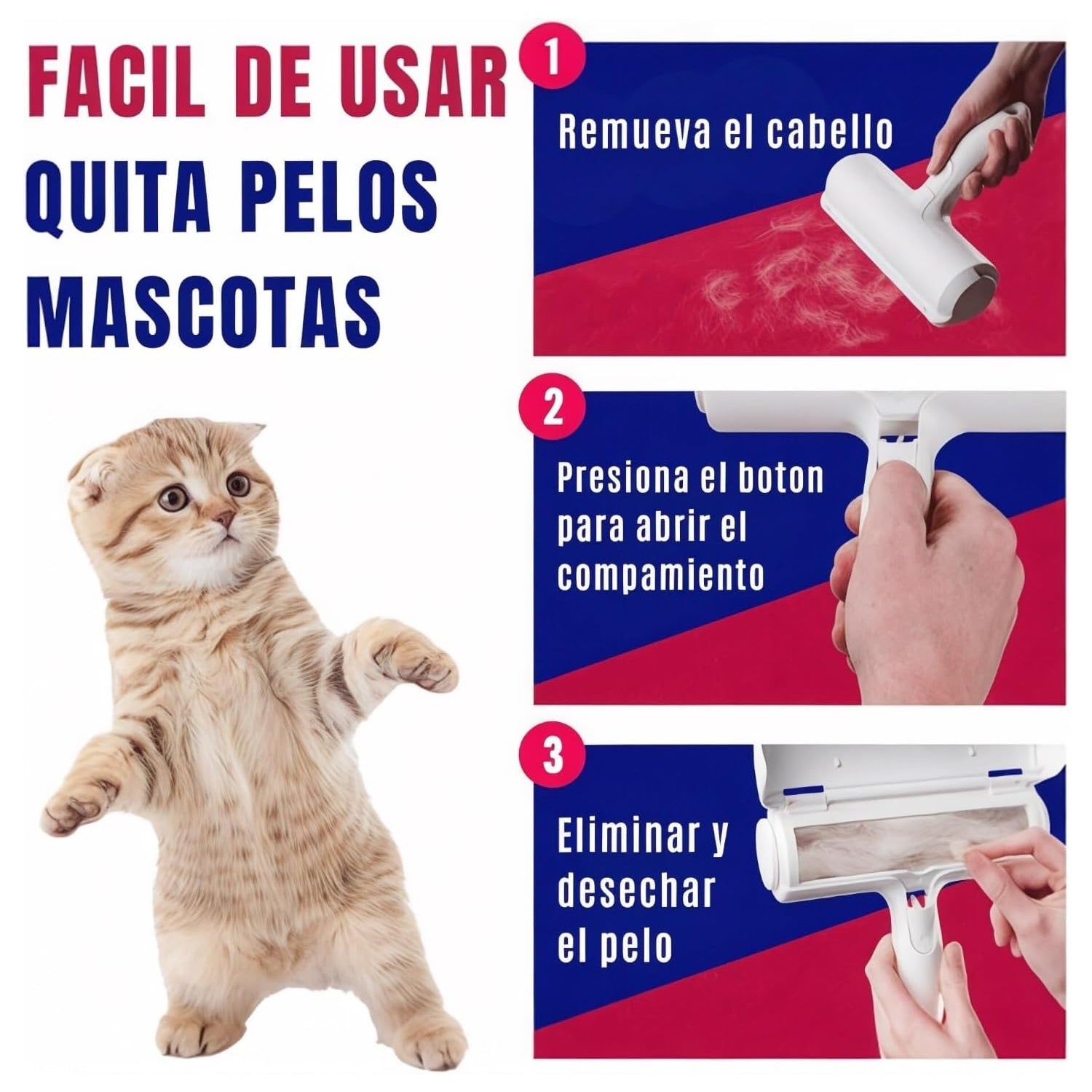 MR. GOODSY® Quitapelos y rodillos para mascotas, Cepillo de limpieza removedor de pelaje para gatos y perros - 3