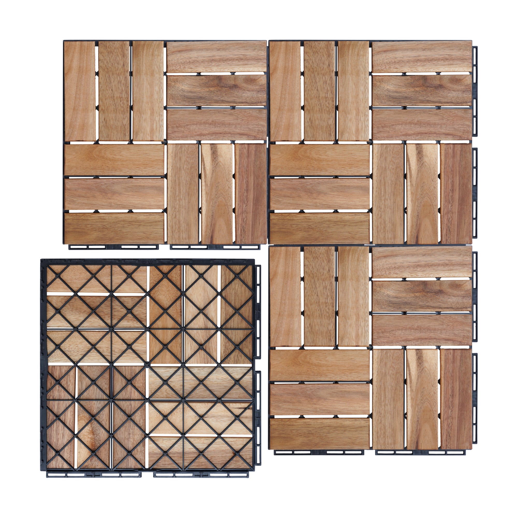 Set de 10 dalles en bois Alliste bois d'acacia 12 lattes 0,9 m² naturel casa.pro - 7