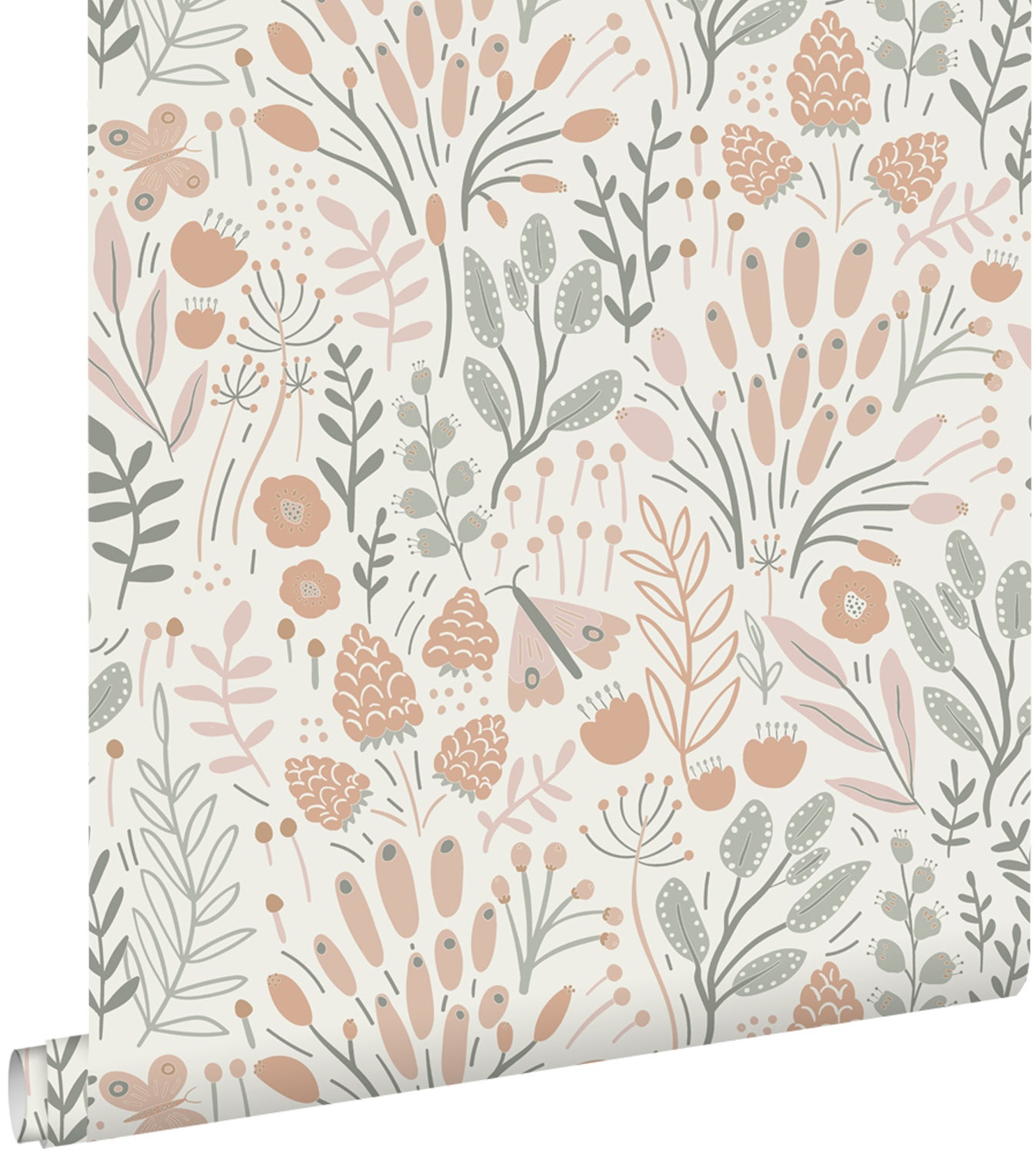 Tapeta liście i kwiaty jasnoniebieskimIterakota - 50 x 900 cm - ESTAHOME
