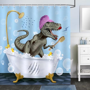 Hiseng Dinosaure 3D Rideaux Voilage À Oeillets, Semi-Transparent Effet