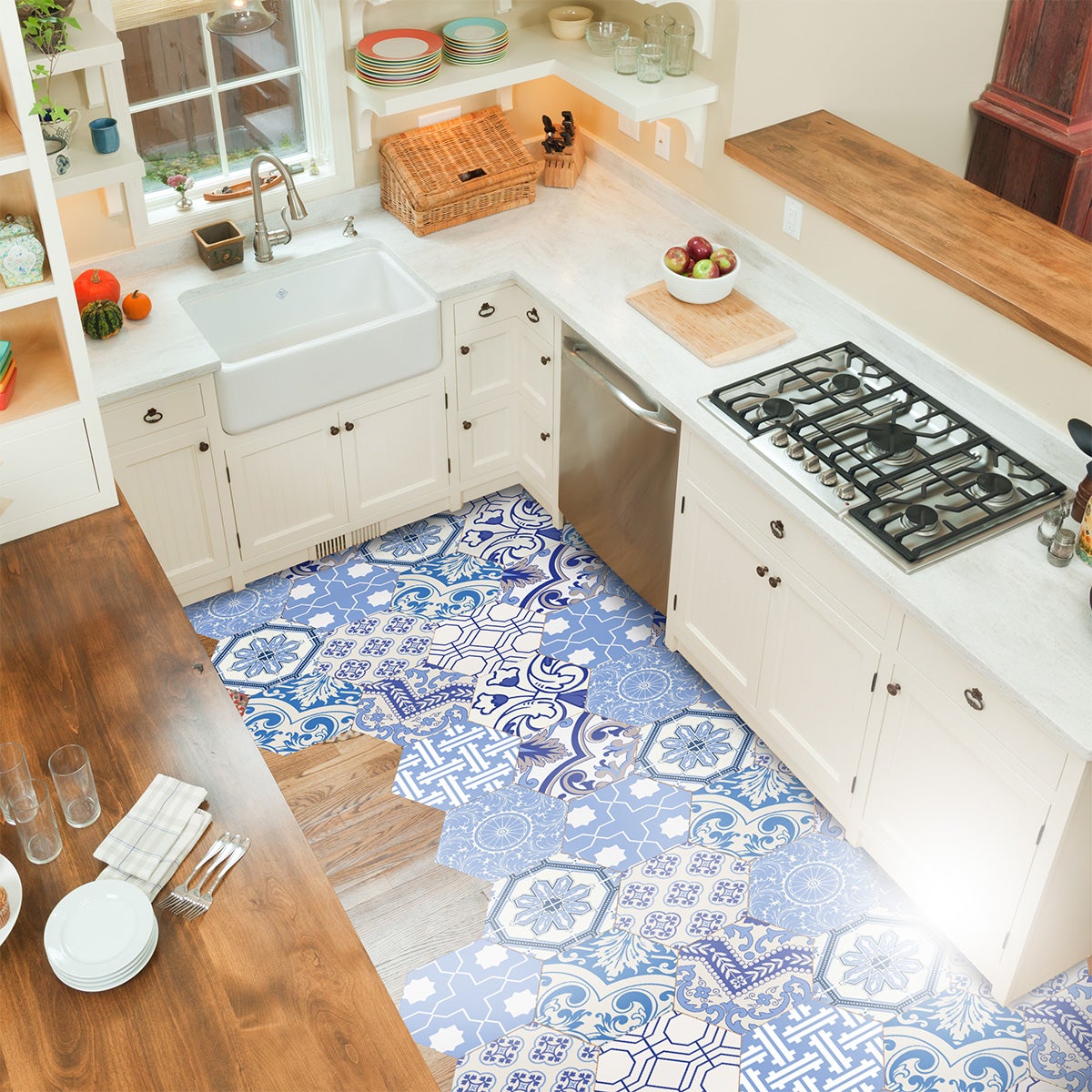 Vinilo baldosas suelo hexagons ursulina antideslizante - adhesivo pared - sticker revestimiento - 1 adhesivo 40x90cm-10stickershexagones20x18cm