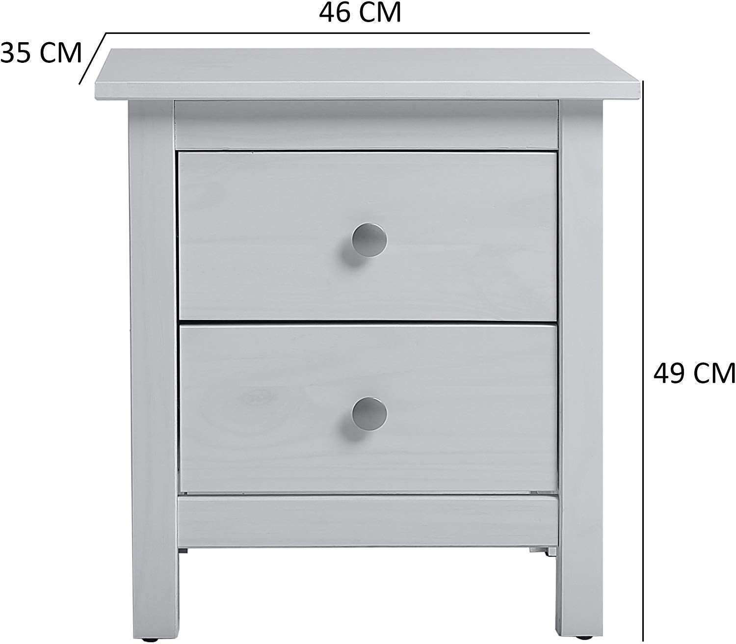 Table Chevet 2 tiroirs Betty Blanc, Fabriqué en Bois de pin Massif - 4