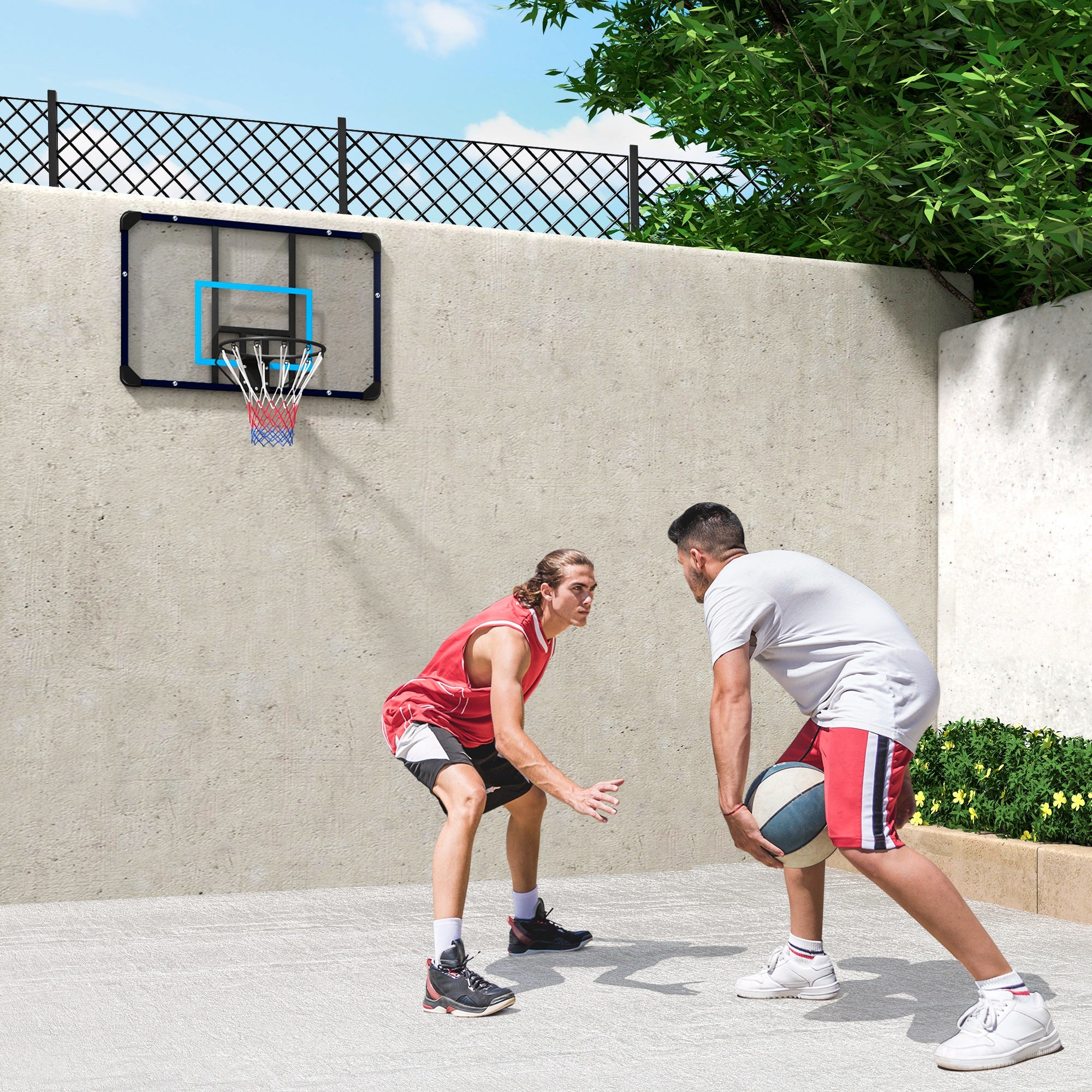 Canestro da basket pallacanestro tabellone da parete/porta 58 x 40 cm bianco