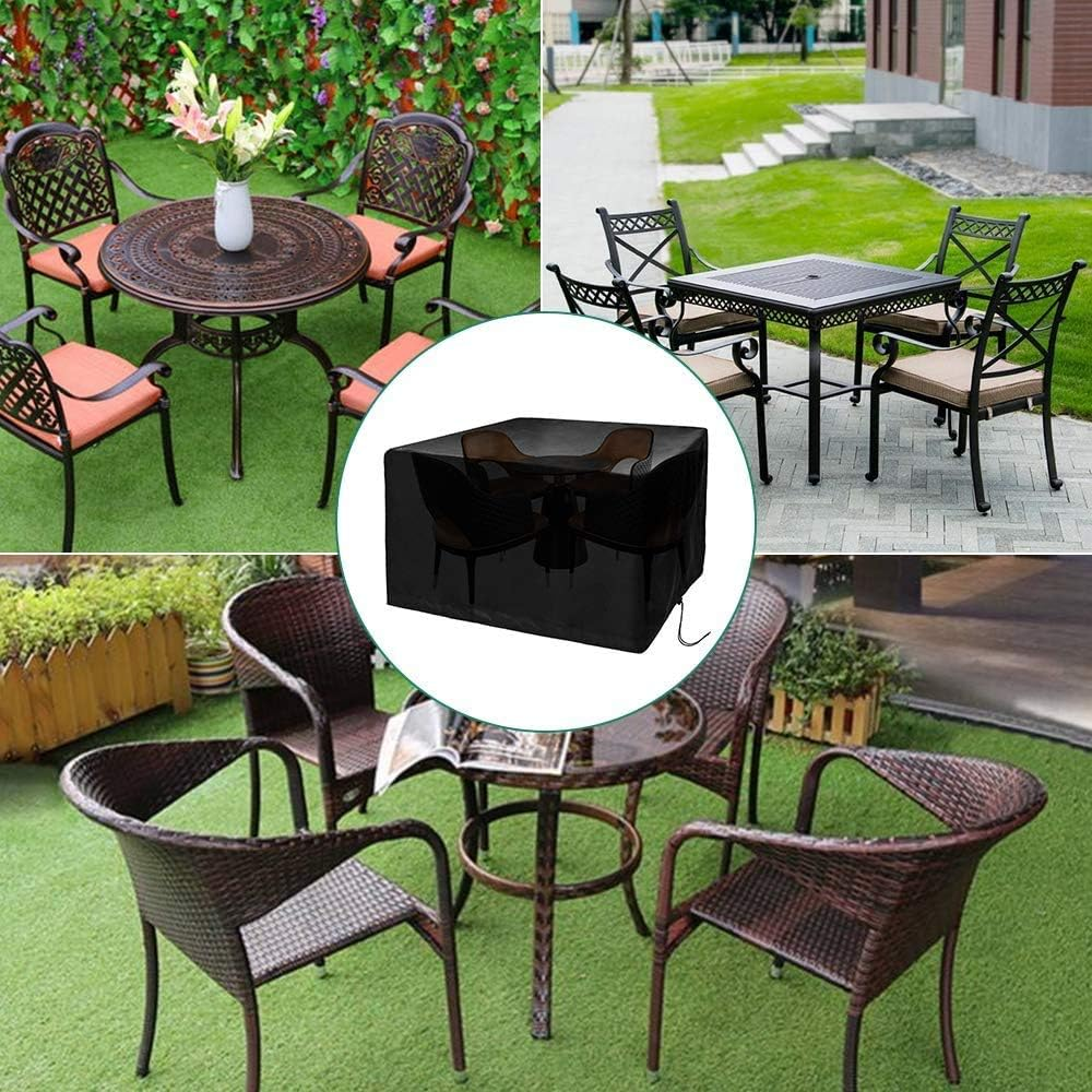 Housse Table Jardin Carre 120x120x74cm, Housse Table De Jardin Noir Tissu Oxford Iimperméable Anti-UV Housse De Meuble Housse, pour Extérieur - 3