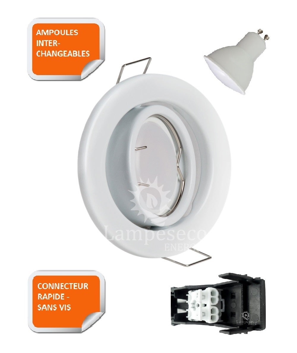 Lot de 50 Spot led encastrable complete orientable blanc avec ampoule gu10 230v eq. 50w, lumiere blanc neutre - 2