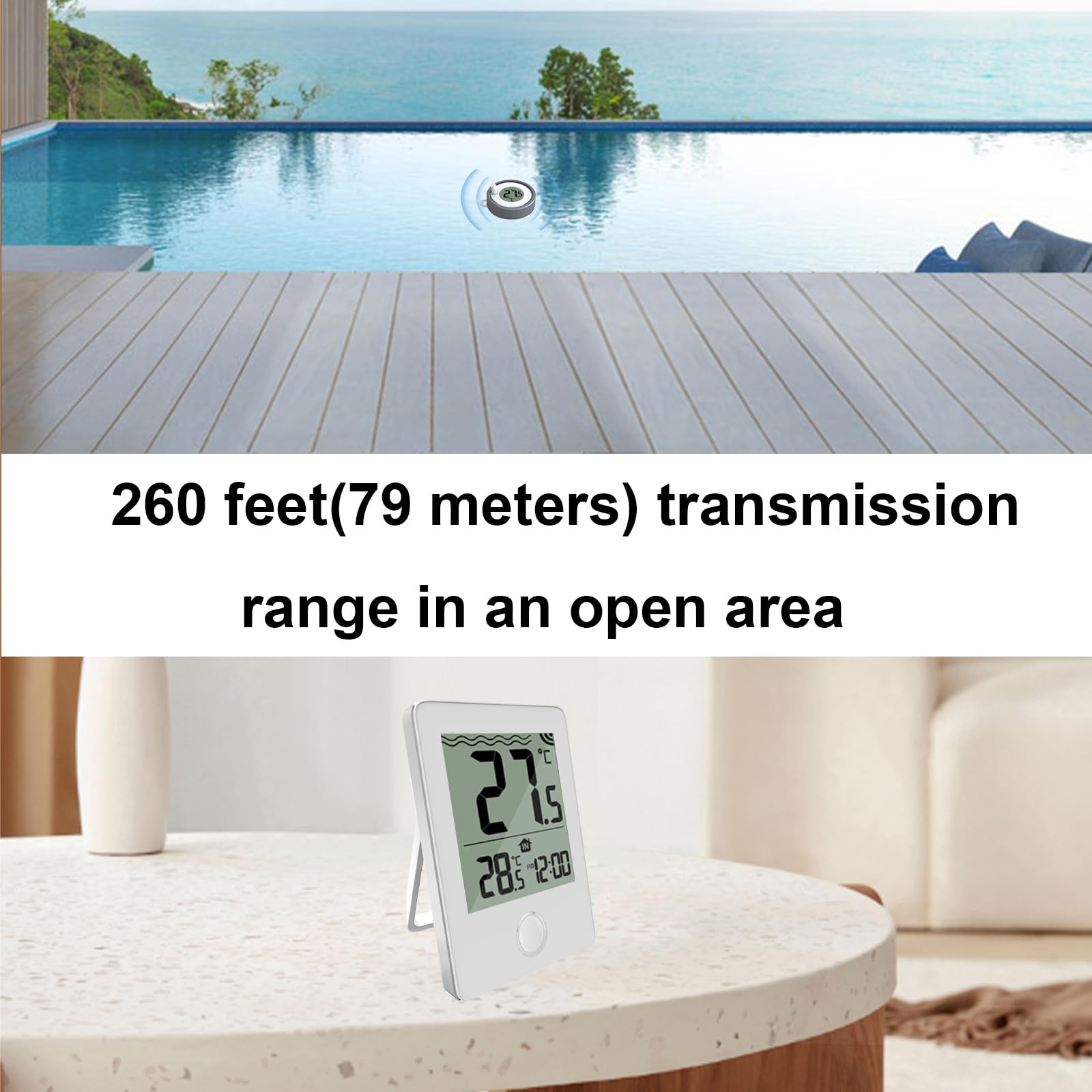 Thermomètre de piscine flottant, facile à lire, thermomètre numérique sans fil pour piscines avec fonction RCC, thermomètre de piscine à distance - 7