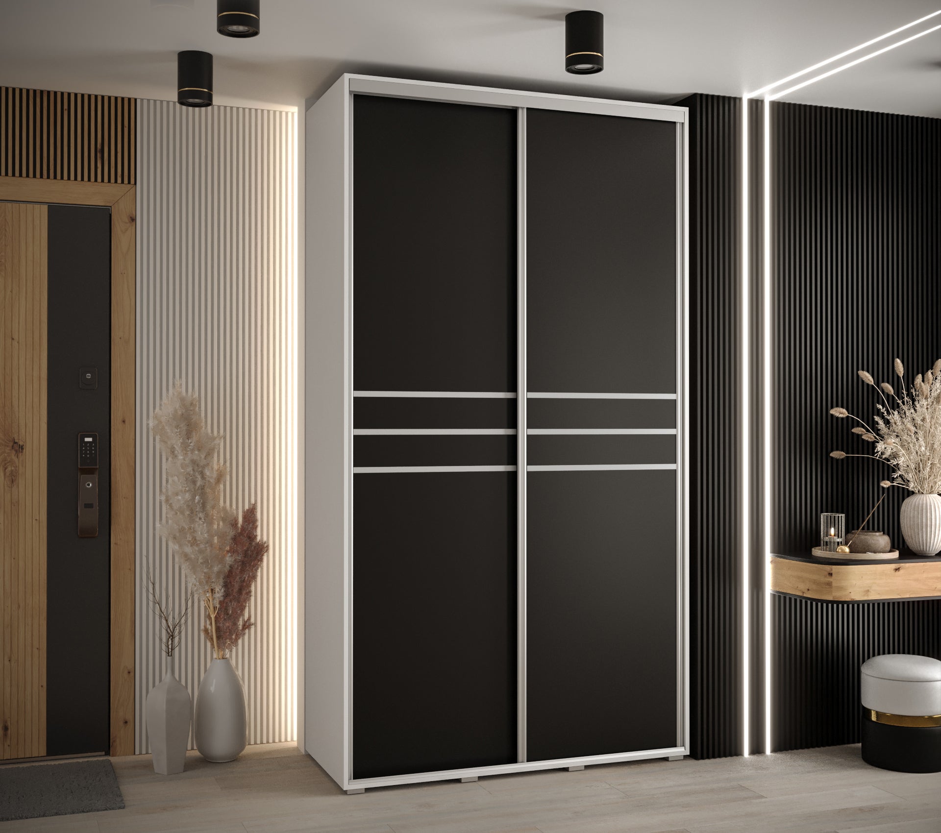 Szafa przesuwna wysoka Davos 10 140 x 45 x 235,2 cm biały + czarny + u. srebrny - Abiks Meble - 2