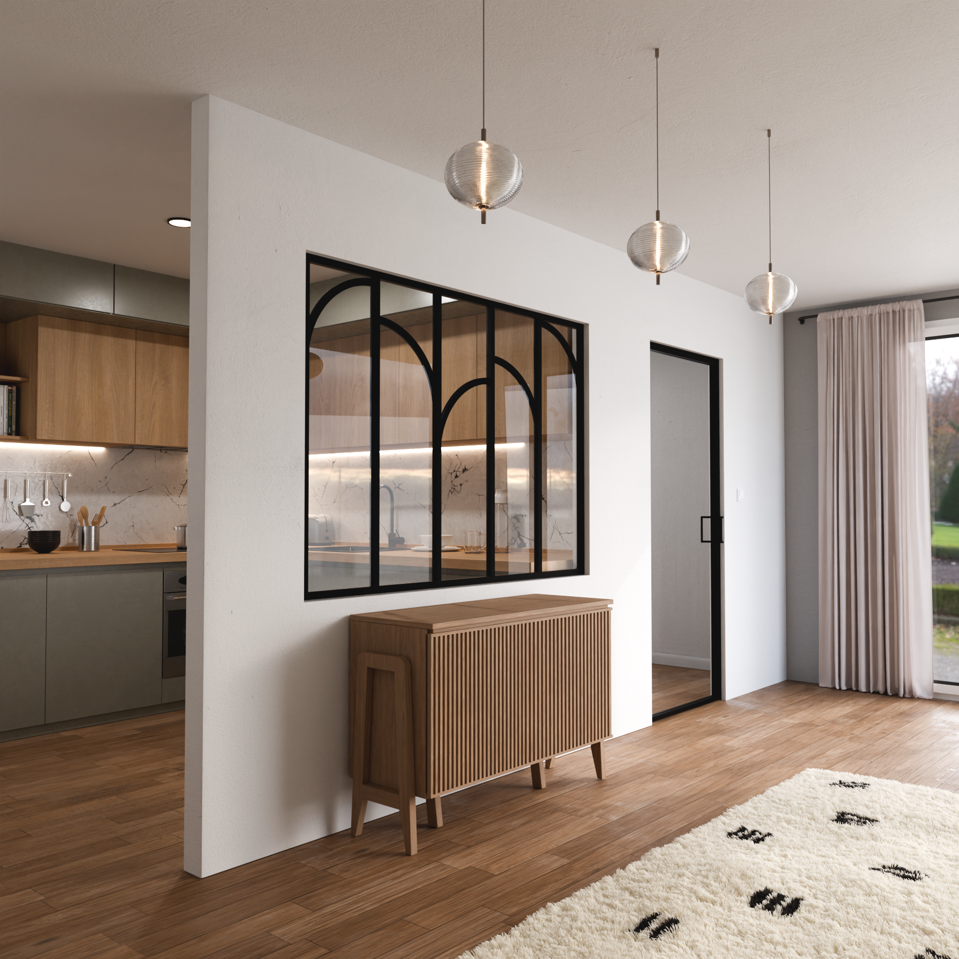 Verrière aluminium 5 vitrages clair, 5 arches décorative - L 173 × H 123 - Noir - 2