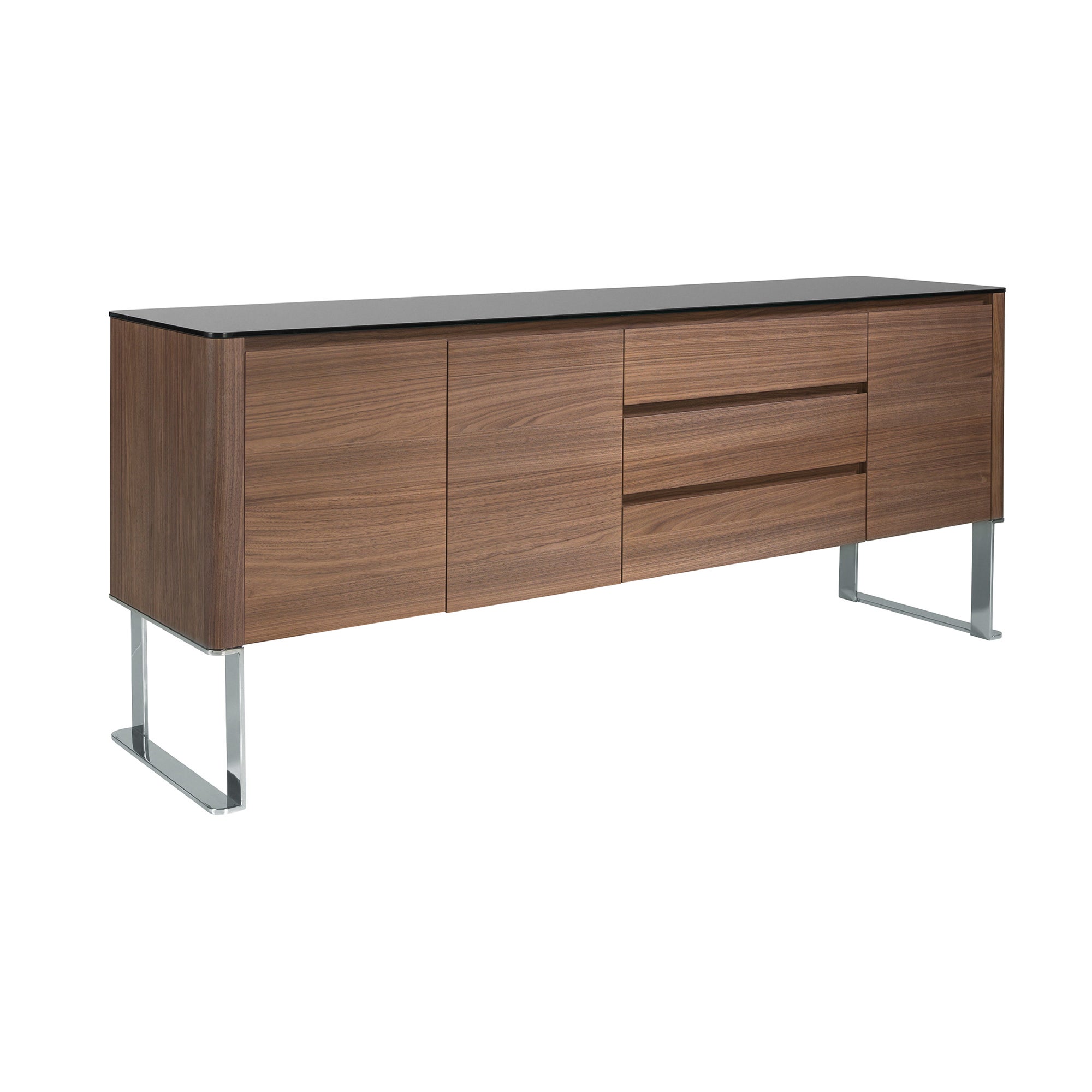 Kredens orzech, chromowana stal i czarny szklany blat 200 x 50 x 81 cm
