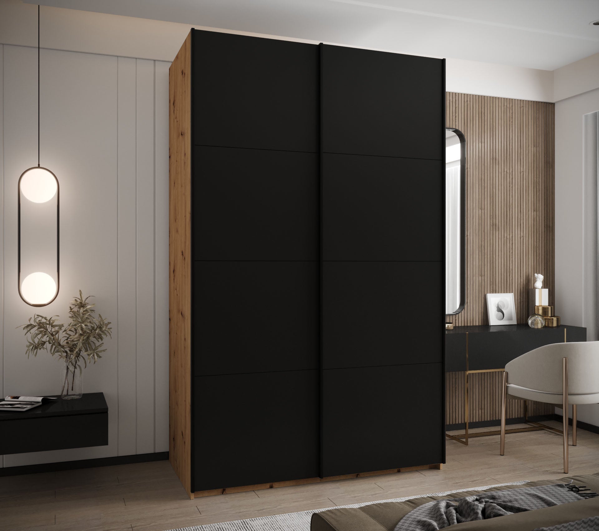 Szafa przesuwna wysoka Lux 1 150 x 64 x 245,5 cm artisan + czarny + u. czarny - Abiks Meble - 2