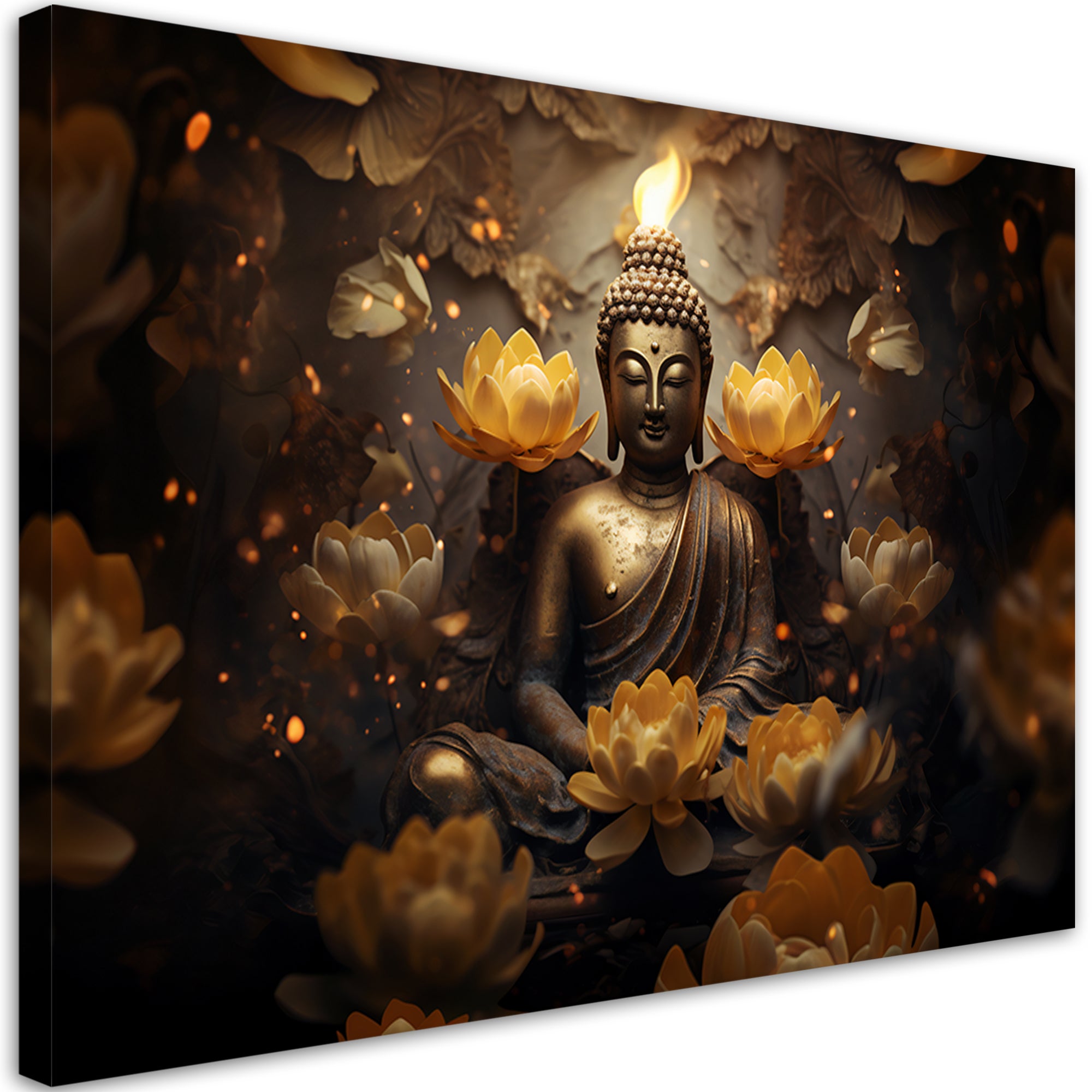 Obraz na płótnie, Złoty Budda i kwiaty lotosu 90x60