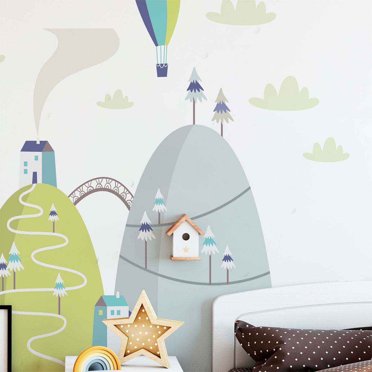 Adesivo mongolfiere mozzafiato delle montagne scandinave - Sticker adesivo - adesivi murali - 100x150cm - 7