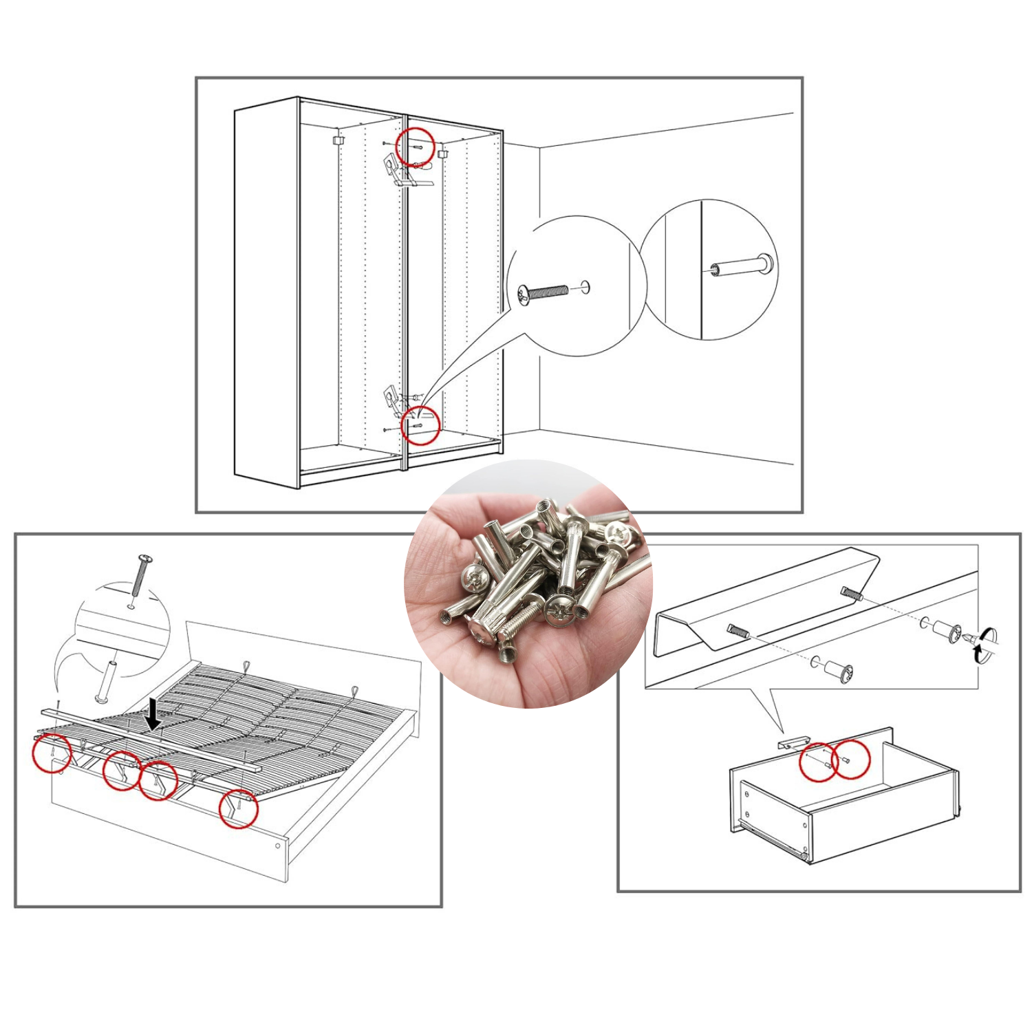 Vis de connexion pour meubles et poignées ,Vis métriques pour tubes filetés Choix de la taille M4x30 F. - 3
