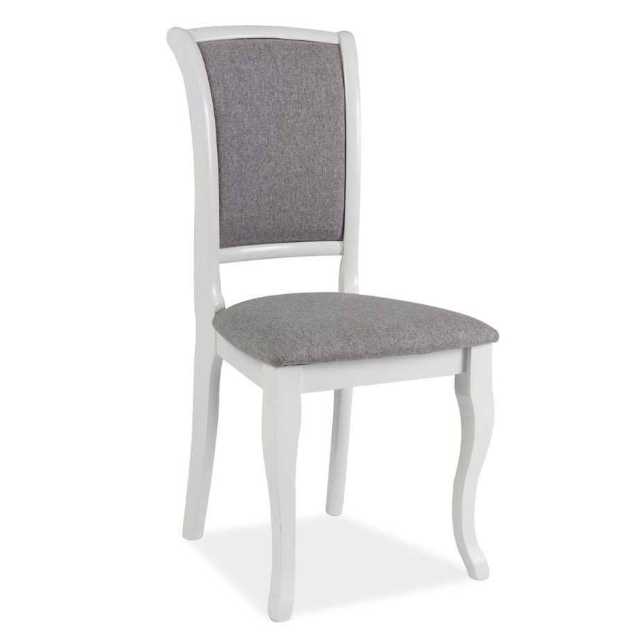 Silla ade de madera blanca y tela gris
