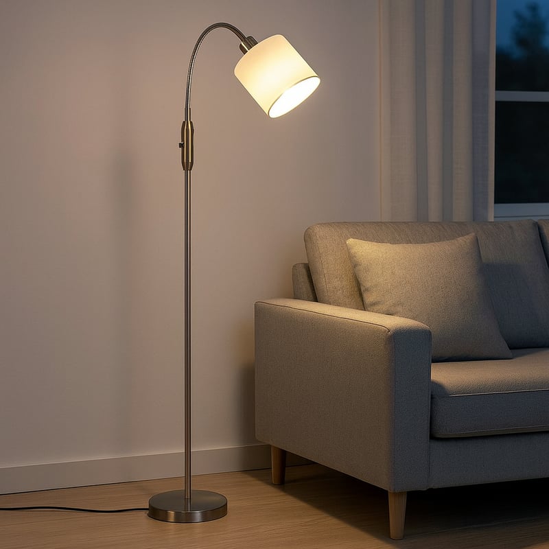 ZMH Lampa podłogowa Vintage Silver E14 łukowa lampa podłogowa z tkaniny 360° do salonu/gabinetu