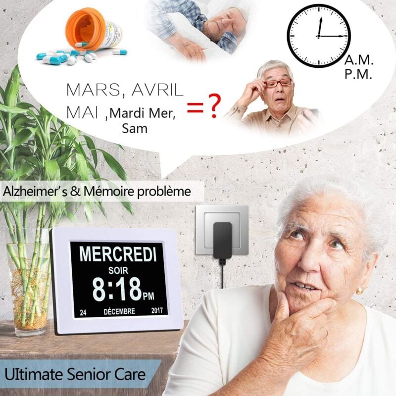 Horloge calendrier numérique One Piece 8 pouces avec date et heure, horloge Alzheimer pour parents, rappel de médicaments - 3