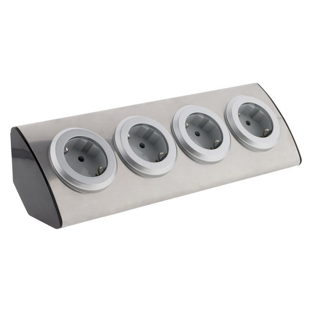 Multiprise de cuisine en angle 4 prises Schuko 16A sans câble - Gris - Otio