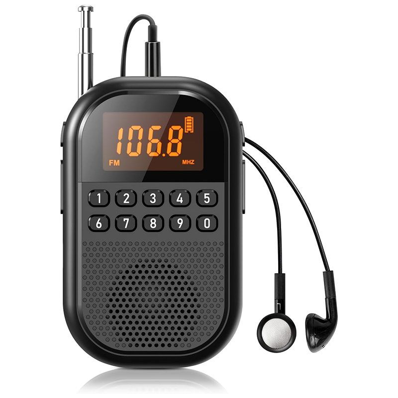 Kieszonkowe radio AM/FM: akumulator o pojemności 1100 mAh, wyposażone w duży głośnik, wygodne w użyciu podczas chodzenia, czarne.