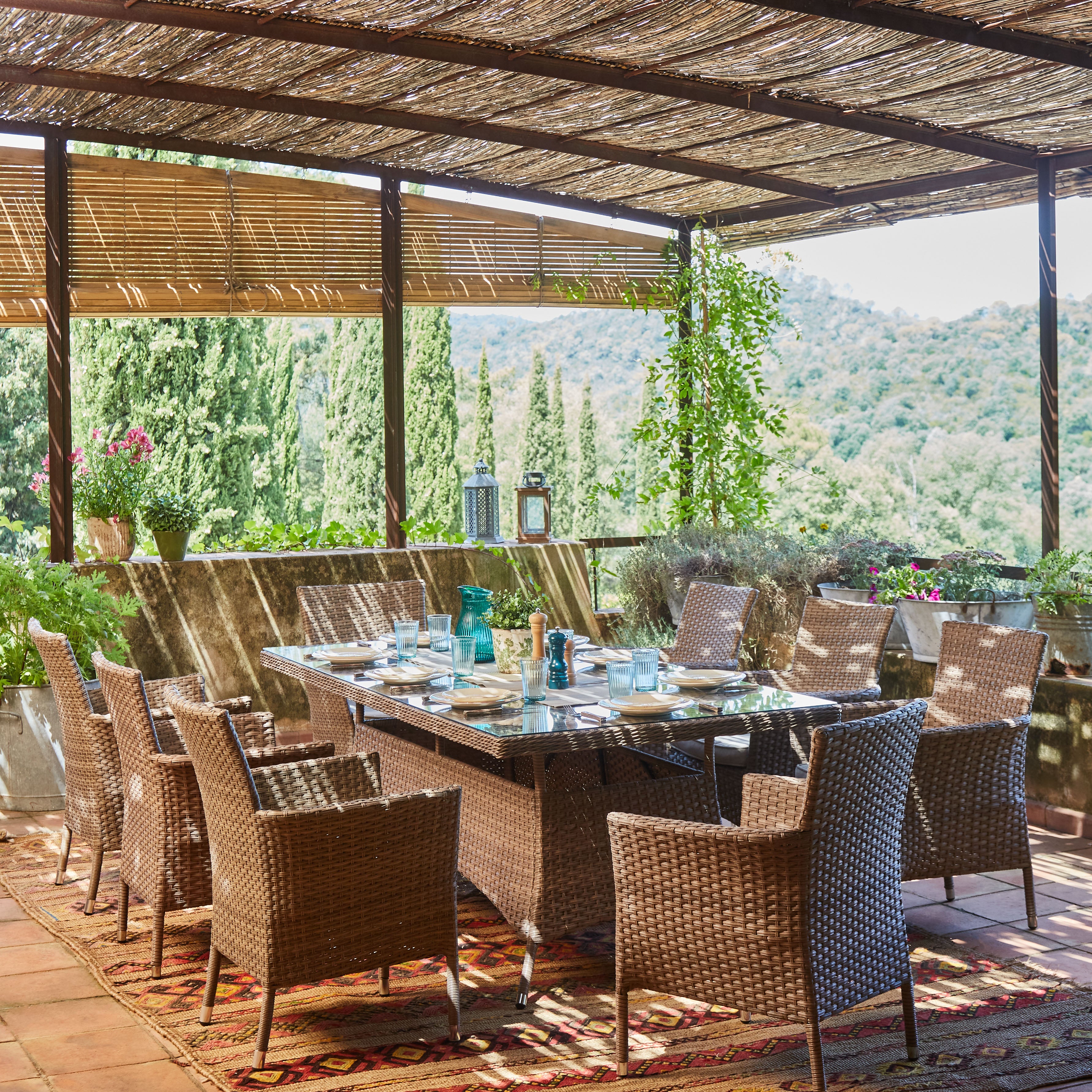 Conjunto comedor mesa jardín 200x100 cm y 6 sillas ratán sintético y aluminio – Bolonia - 2