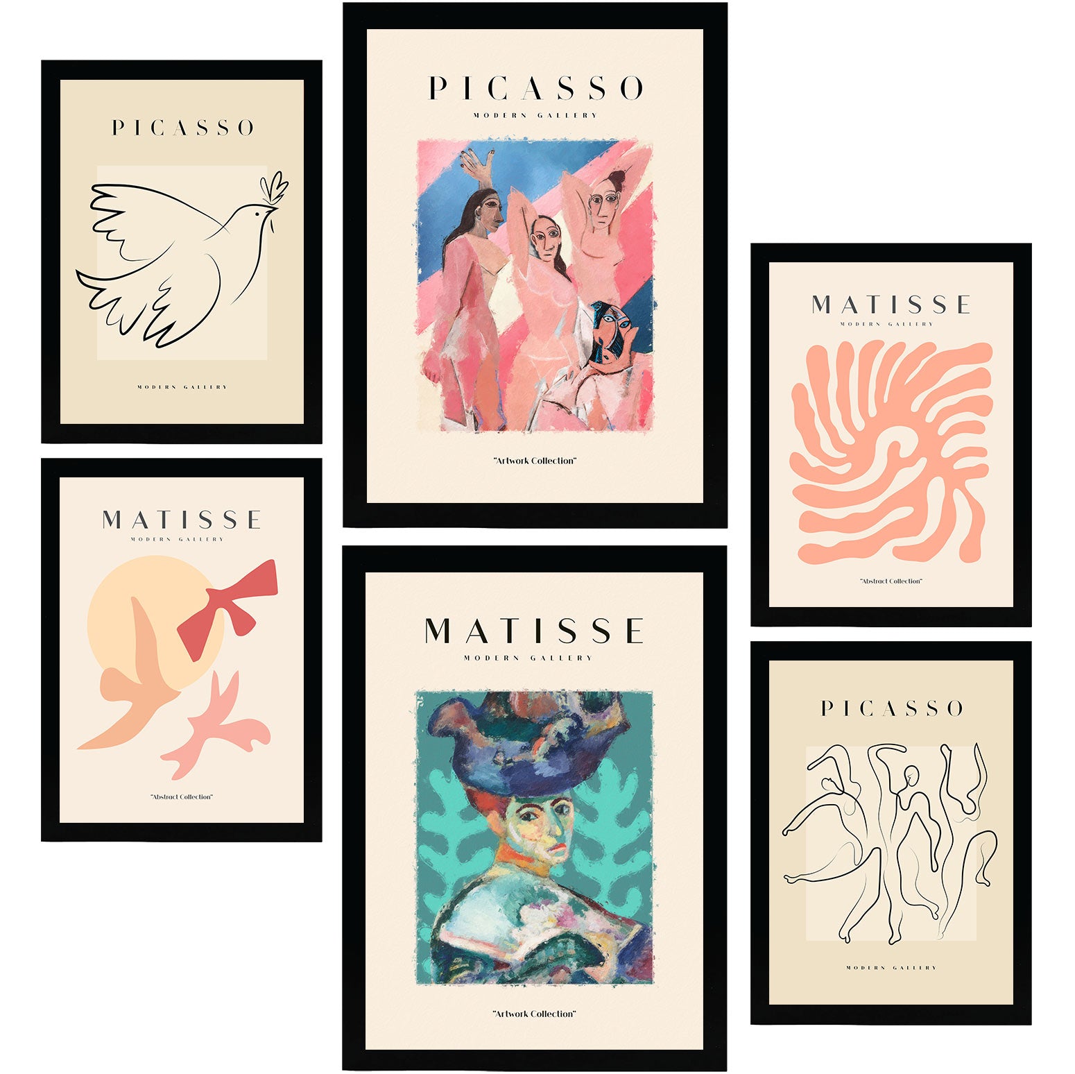 Nacnic set de 6 posters de picasso y matisse cuerpos láminas de fauvismo y surrealismo para el diseño y tamaños a3 & a4 sin marcos