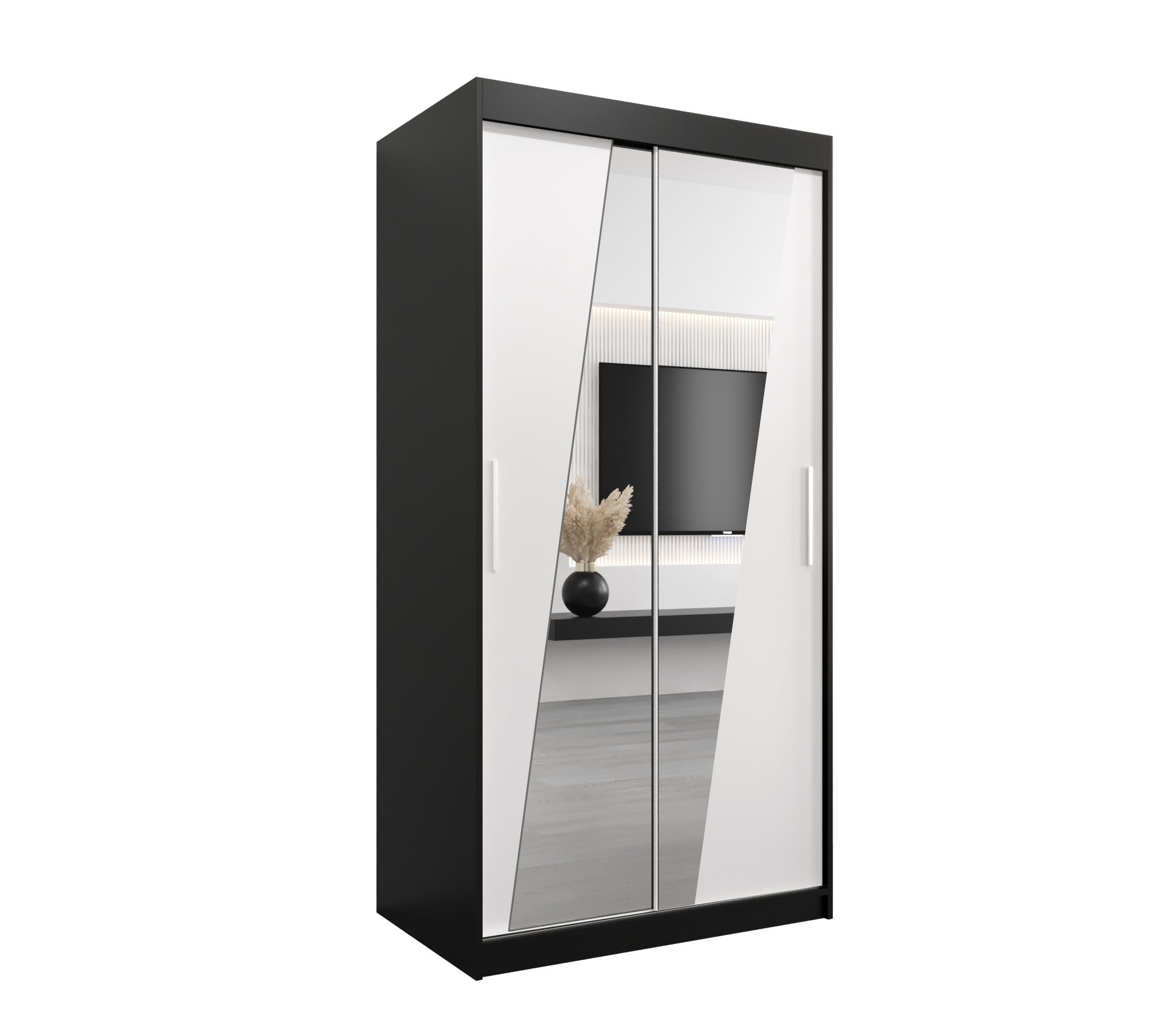 Szafa przesuwna garderoba RHOMB 100 x 62 x 200 cm Czarny + Biały - Abiks Meble