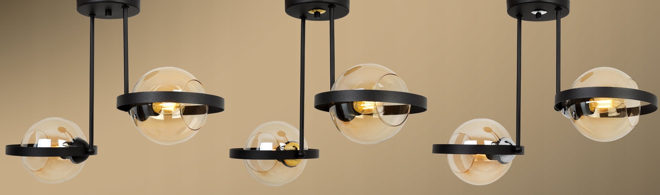 Lampa sufitowa wisząca modern 2xE27 klosz okrągły czarny/miodowy Light Home LH - 7