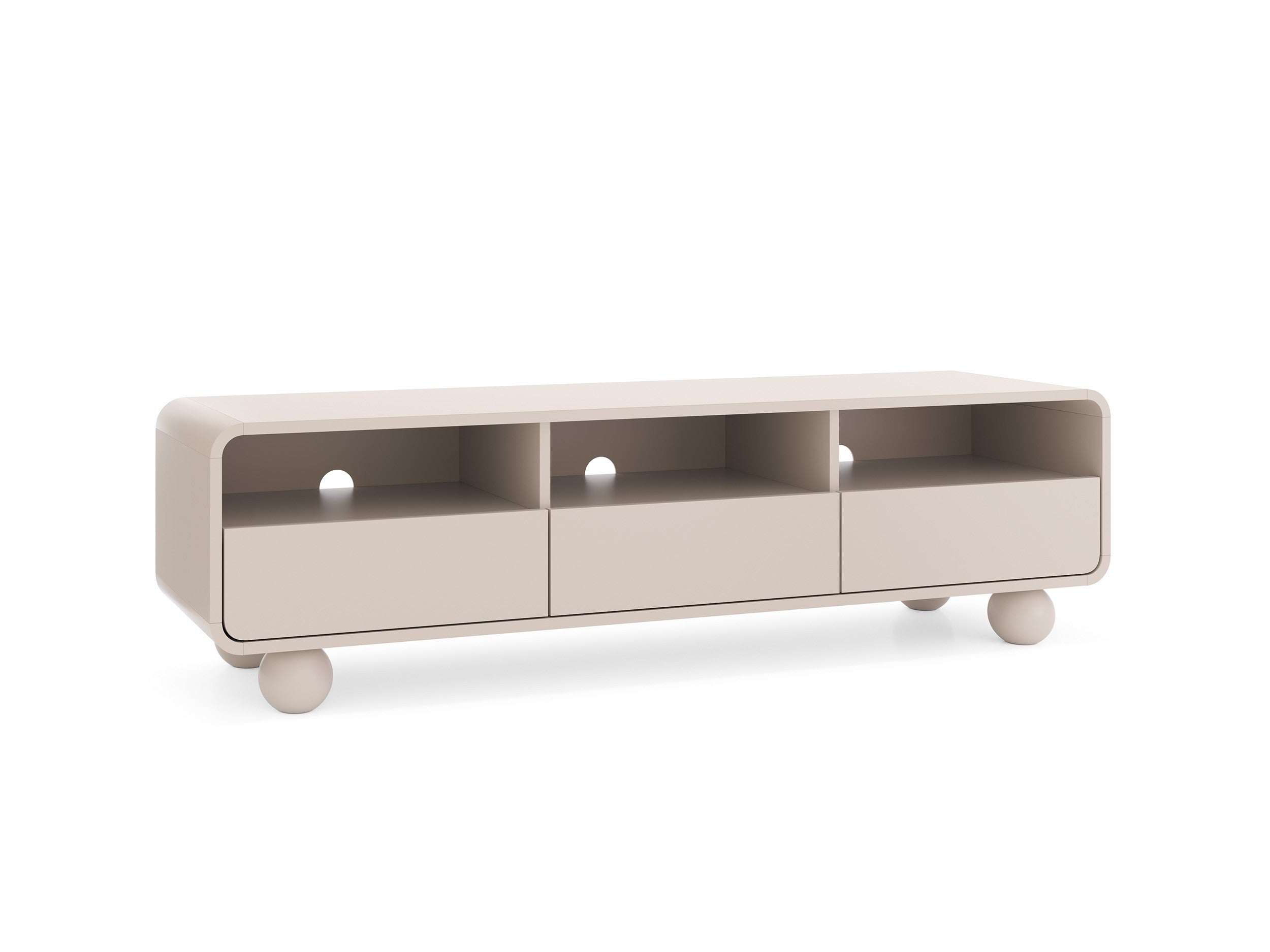 Minimalistyczna Szafka RTV ALVION 160 cm z szufladami i kulkowymi nogami, Kaszmir – nowoczesny design