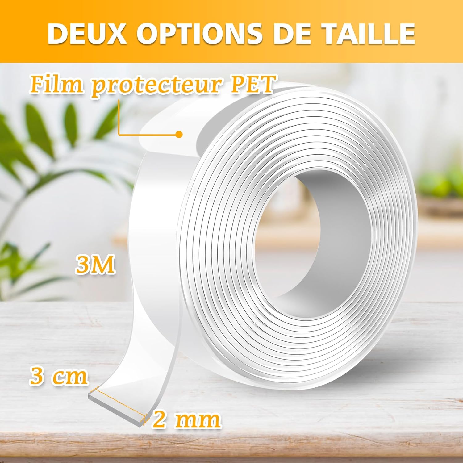 (3M x 3CM x 2MM)Ruban Adhésif Double Face Extra Fort, Accroche Tableau Sans Percer Puissant Transparent Multifonctionnel Réutilisable Lavable Pour Les - 2