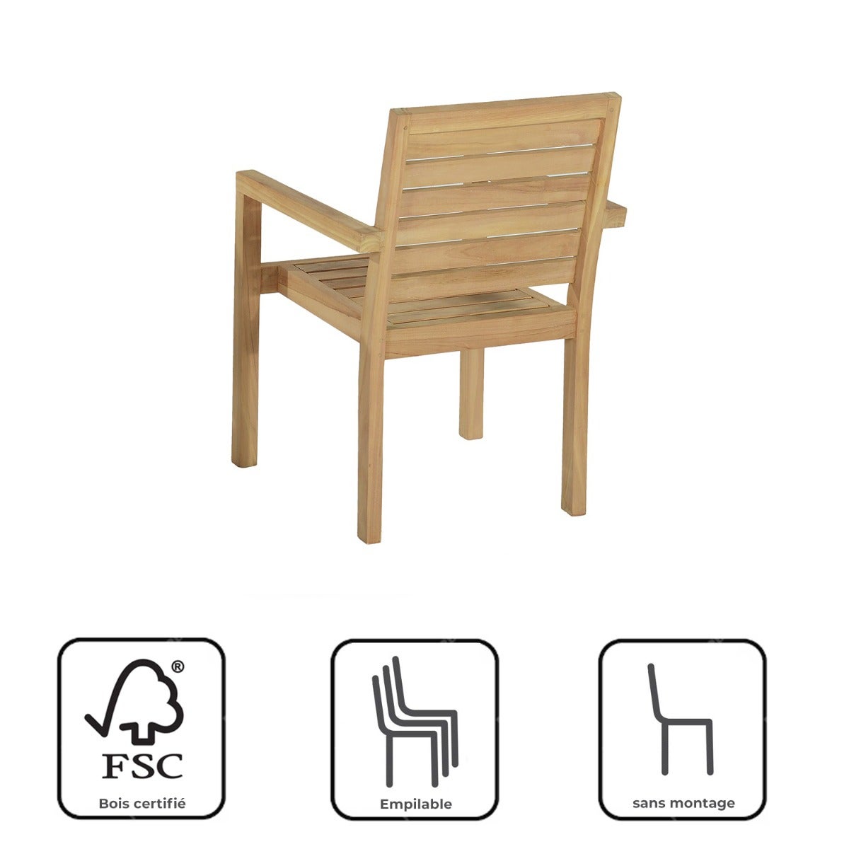 Fauteuils de jardin empilables en teck Tivoli (lot de 2) - 8