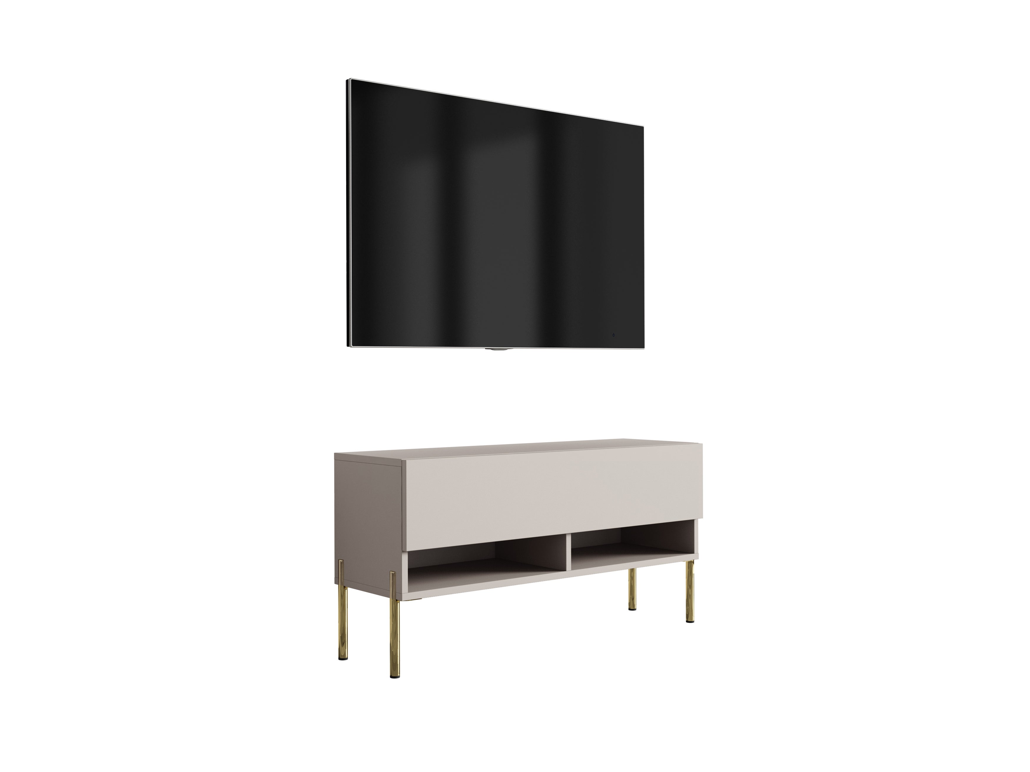 Szafka RTV : Kaszmir, nóżki proste złote, 100 × 32 × 52 cm