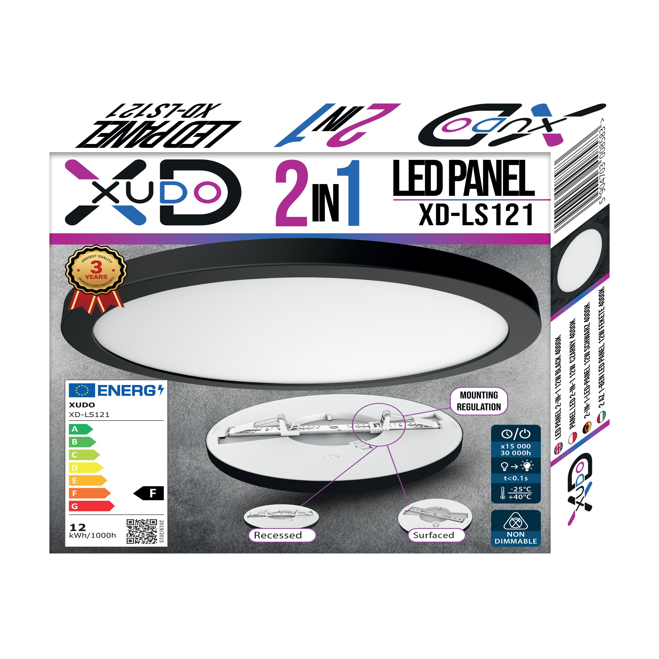 Panel LED 12W 17cm IP20 4000K neutralna biel 2w1 plafon sufitowy okrągły czarny XUDO - 5