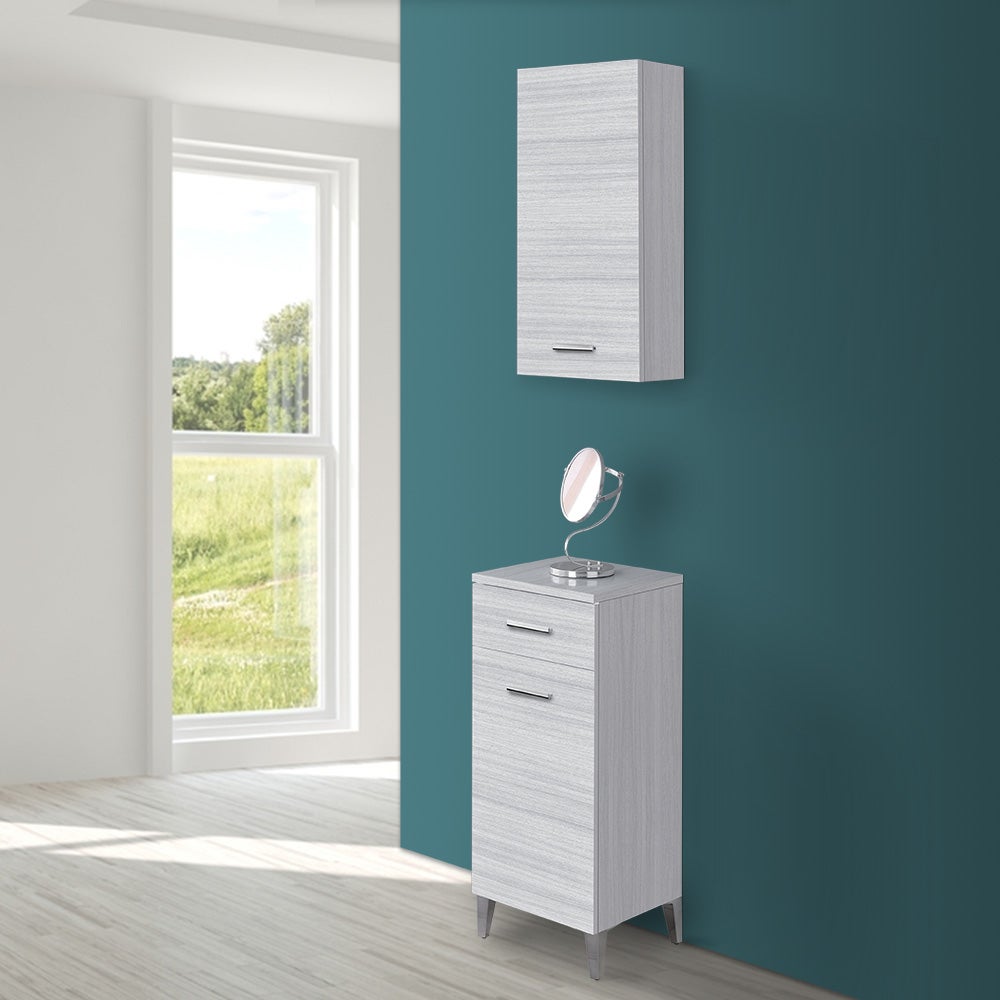 Armoire de toilette murale H 69,5 cm en bois gris avec porte réversible - 2