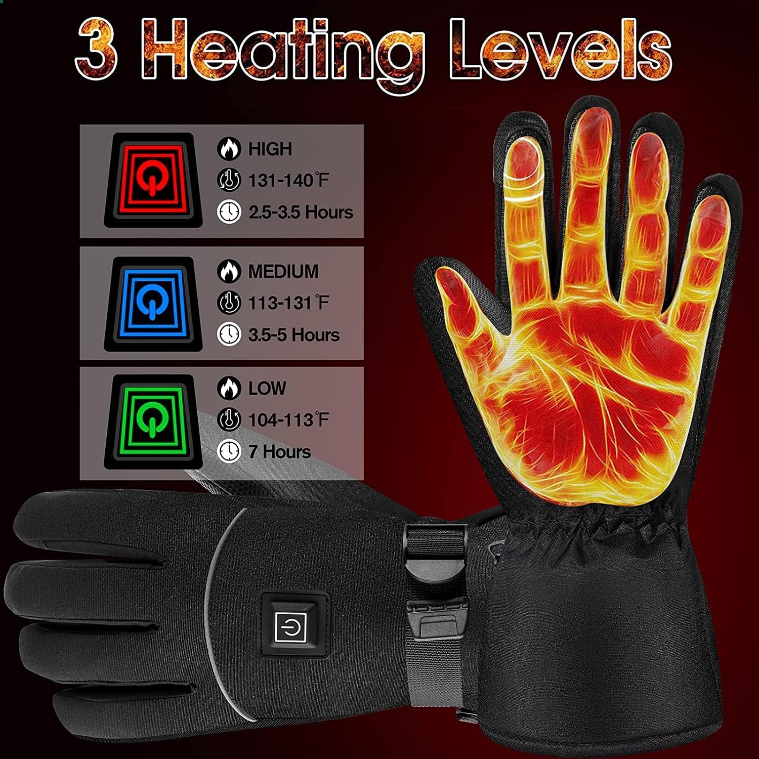 Gants Chauffants Électriques 7.4V 4000mAh Rechargeables pour Homme Femme, Taille L, Idéal Ski, Vélo, Moto, Froid Hivernal - 2