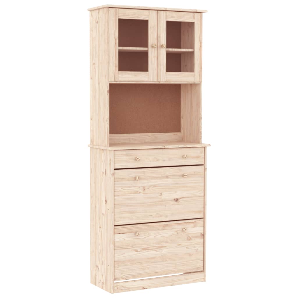 Buffet Haut 60x40x100 Cm Avec Portes Coulissantes Rotin Et Verre - 6 Compartiments, Pieds Bois Massif - Style Moderne Naturel