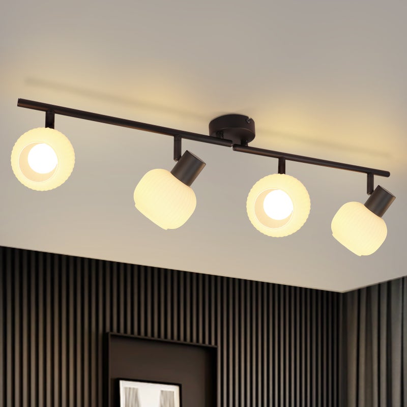 NETTLIFE Biały Reflektorowa sufitowy E14 Lampa sufitowa 4 żarówki Wewnętrzny szklany klosz Regulowany Reflektorowa