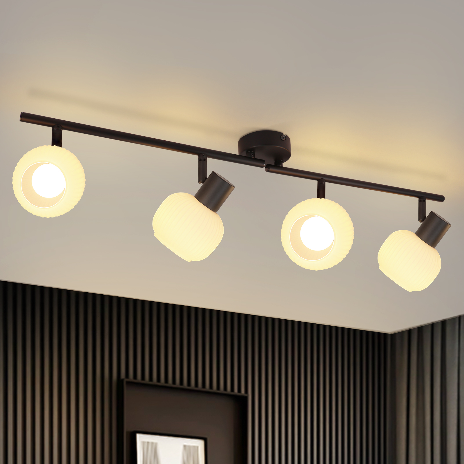 NETTLIFE Biały Reflektorowa sufitowy E14 Lampa sufitowa 4 żarówki Wewnętrzny szklany klosz Regulowany Reflektorowa