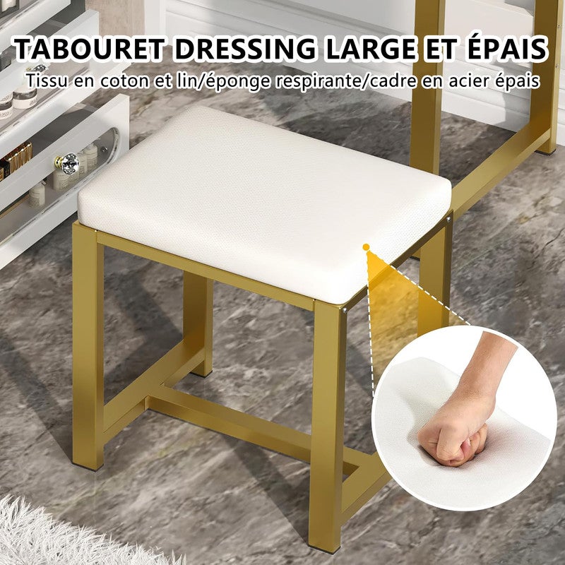 Coiffeuse d'angle - Coiffeuse moderne - 120x80x135 cm - Miroir LED 3 tons - 5 tiroirs transparents - 3 etagères - Meuble de rangement - Blanc - 4