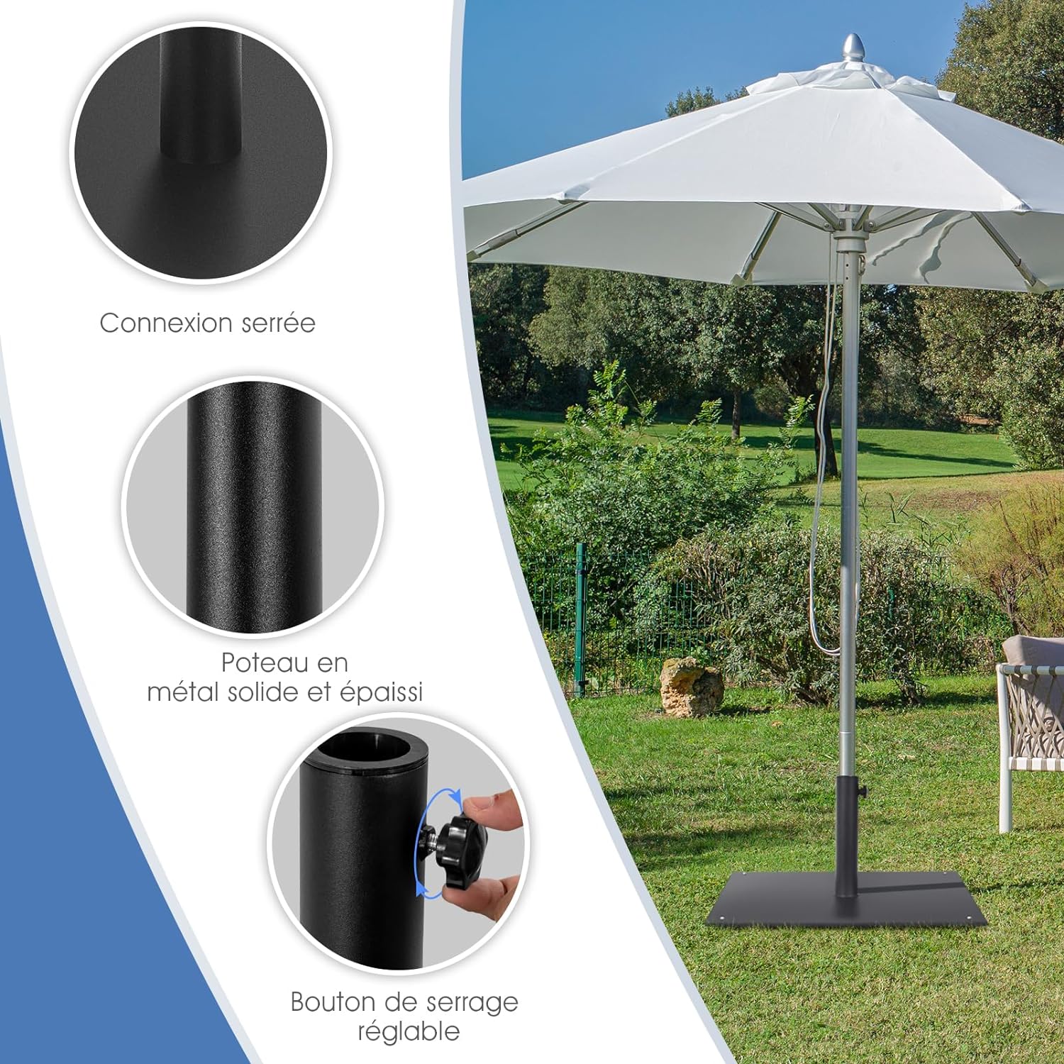 Pied de Parasol Lourd 50x50cm 16kg, Socle Parasol Extérieur Carré - 8