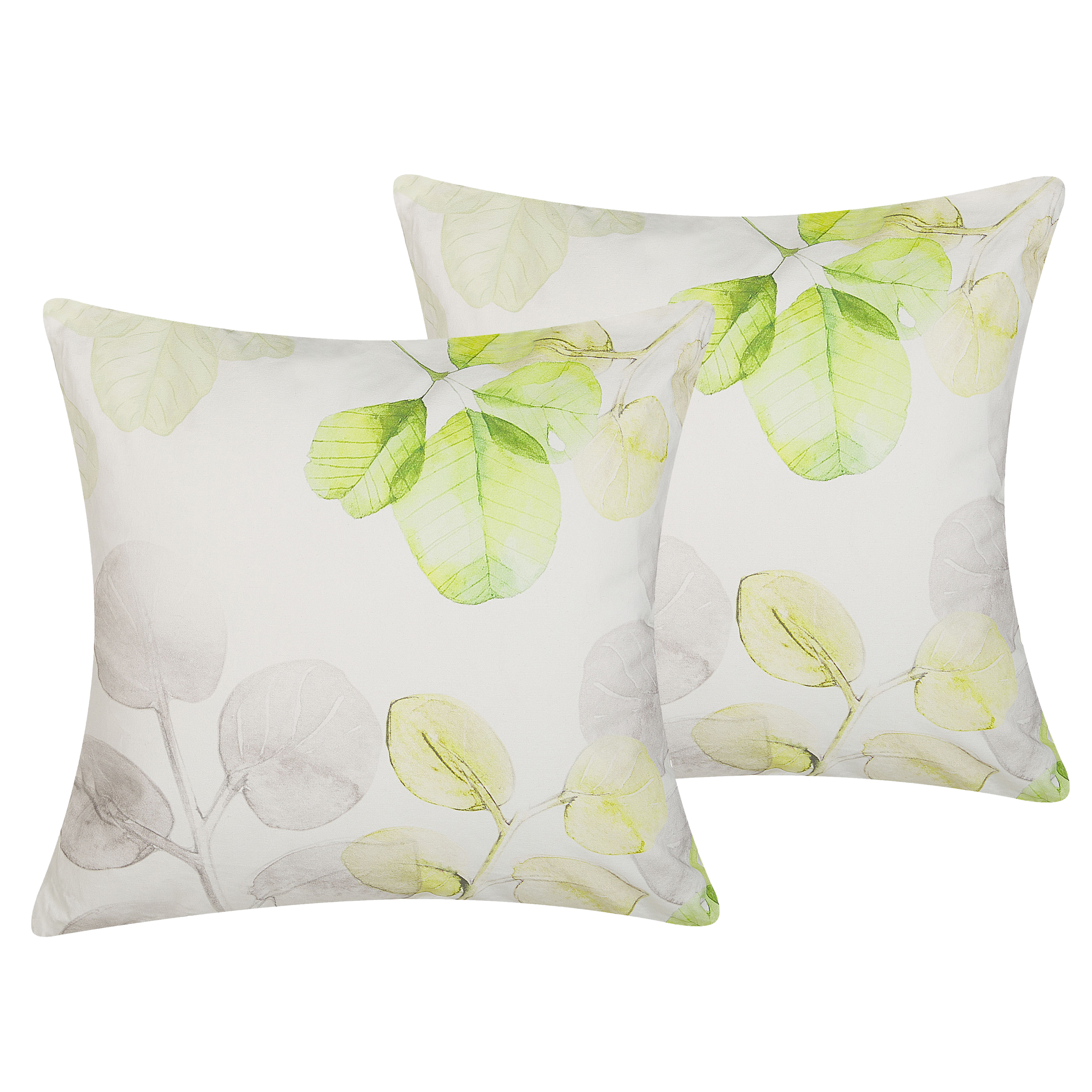 Beliani conjunto de 2 cojines decorativos peperomia algodón 45 x 45 cm blanco patrón de plantas