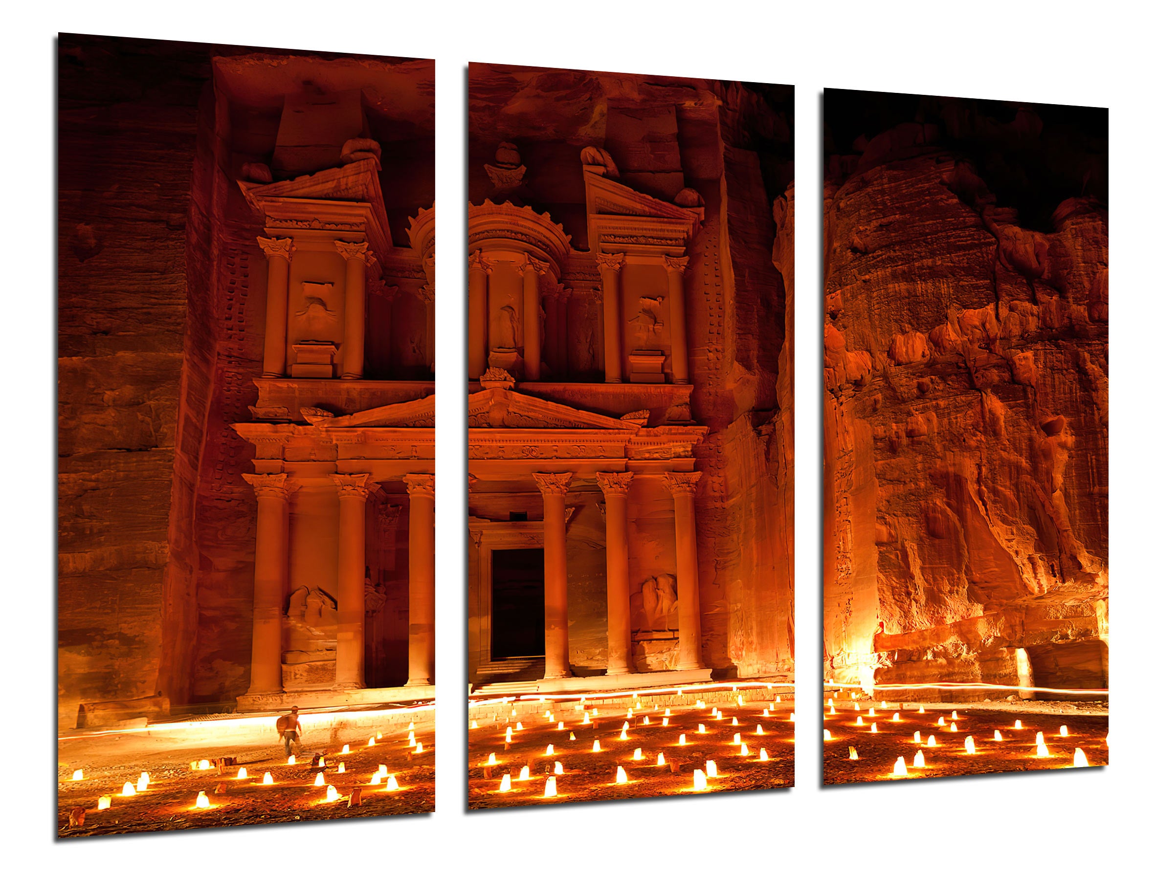 Set cuadros petra, jordania, yacimiento arqueológico, 7 maravillas del mundo, impresión digital sobre madera
