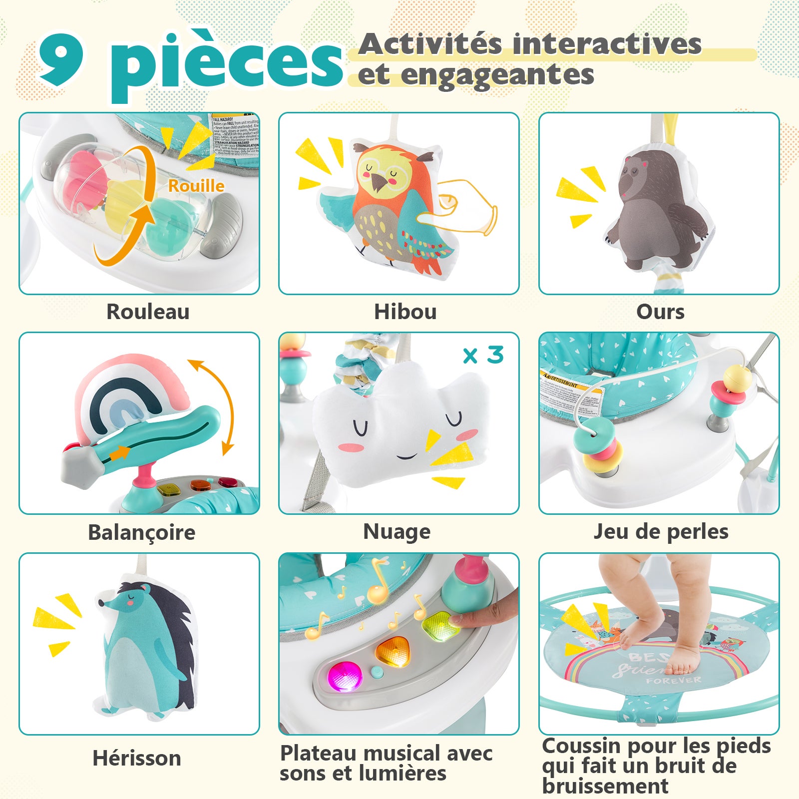 Jumperoo per Bambini, Centro attività Saltella con Altezza Regolabile, Gioco Saltellante con Sedile Girevole a 360°, Saltarello per Neonati co - 3