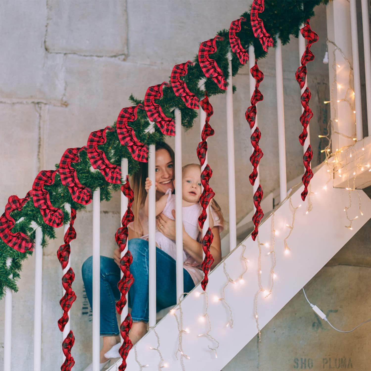 Fitas de Natal para decoração de árvore de Natal, 2,7 m x 6 rolos, guirlanda de fita de tecido xadrez, decoração natalina para casa. - 3