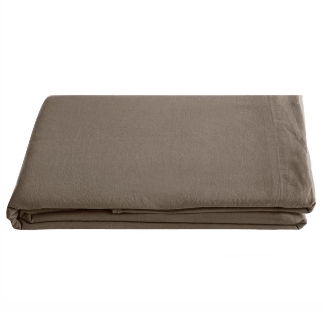 Drap plat PALACE pur coton lavé 240x290 cm uni marron tabac