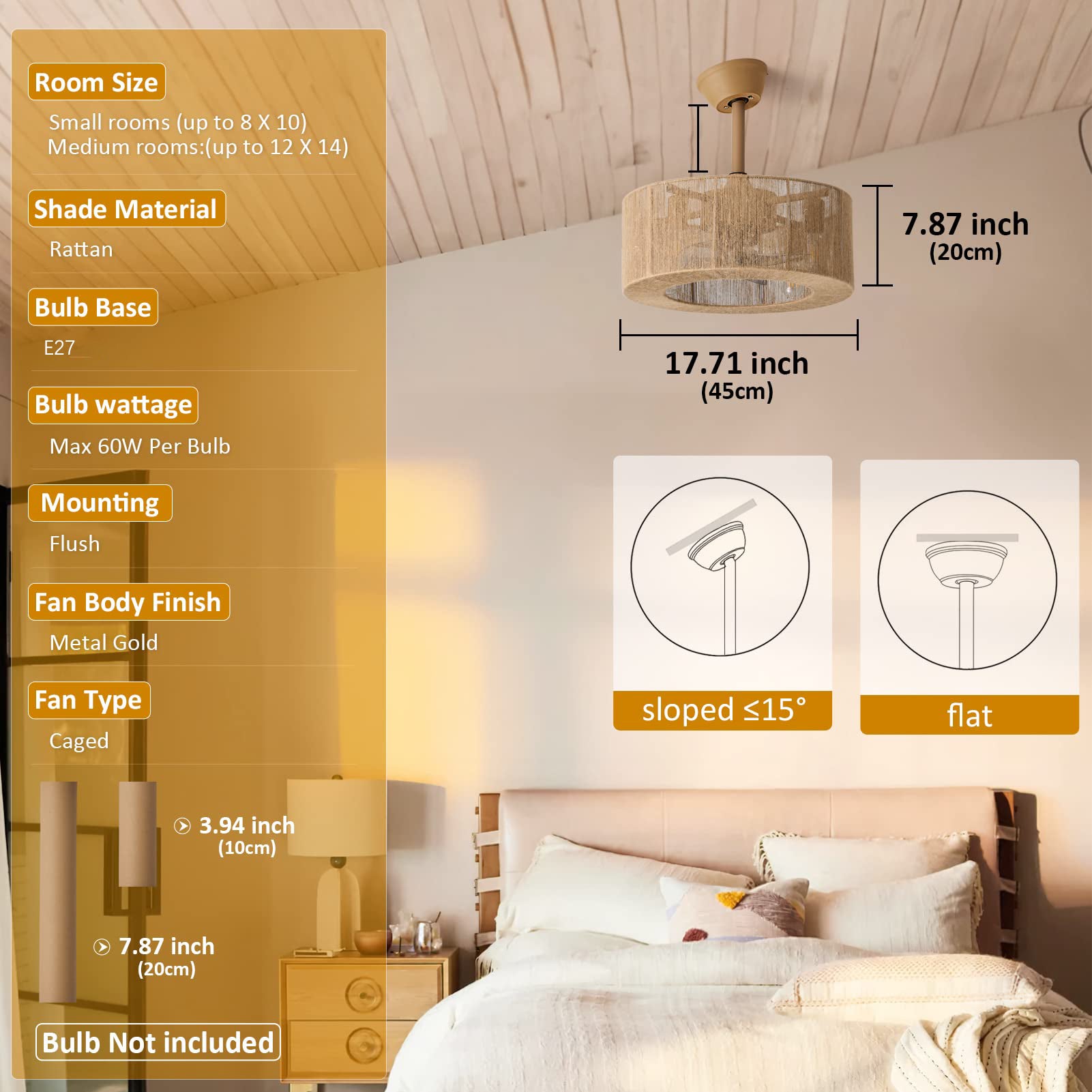 Wentylator sufitowy z oświetleniem i pilotem, żyrandol w stylu boho z wentylatorem, 6 prędkości wiatru, timer, regulowana wysokość, φ 45CM - 8