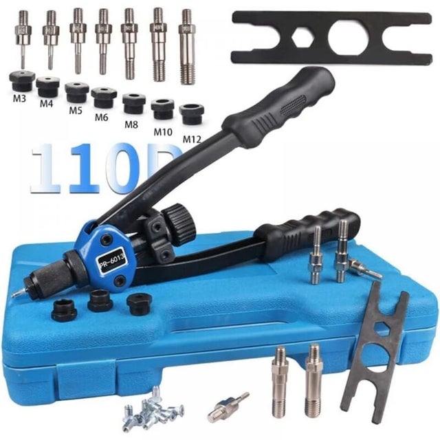 Pince à Riveter Professionnelle 4 En 1 Avec 100 Rivets Et 4 Forets - Kit Complet Robuste
