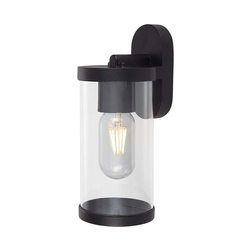 Cylindryczna lampa ogrodowa LED z uchwytem E27 i czarną obudową, przezroczysta pokrywa, średnica: 93*116*234 mm, IP44