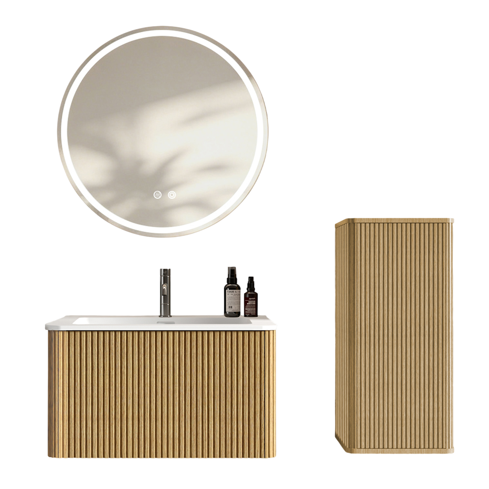 Ensemble meuble salle de bain 80 cm couleur chene, meuble vasque ...